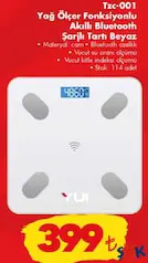 YUİ TZC-001 YAĞ ÖLÇER FONKSİYONLU AKILLI BLUETOOTH ŞARJLI TARTI BASKÜL fiyat ve kampanya bilgisi